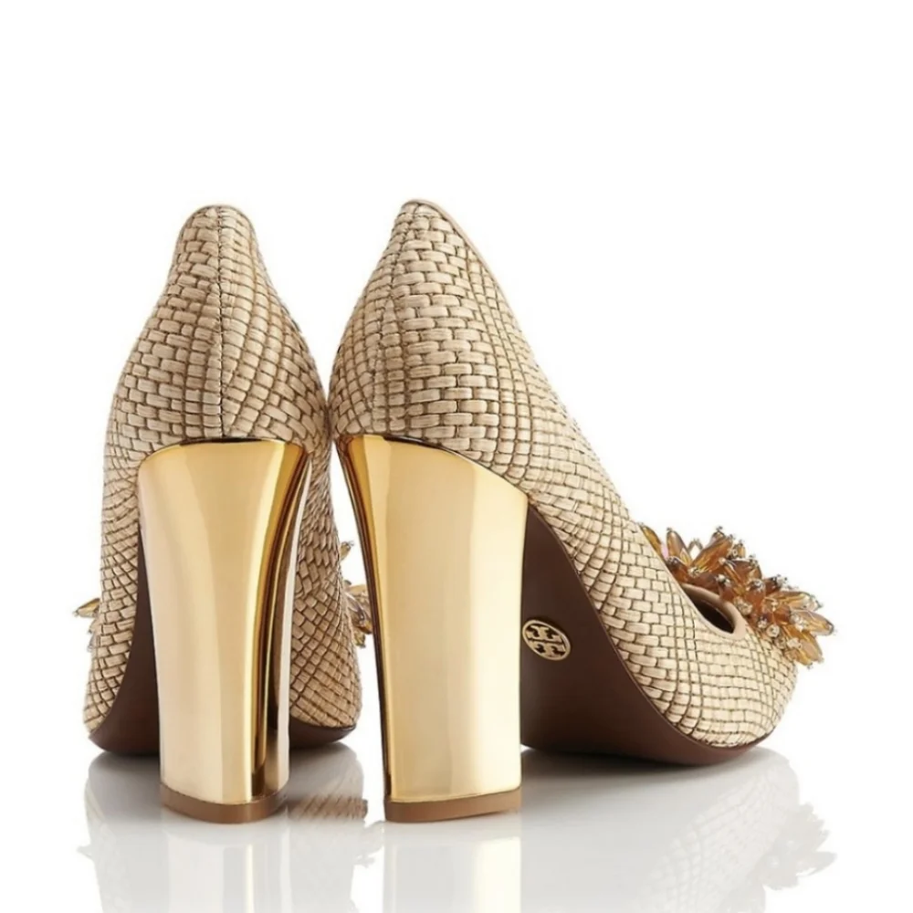 Tory Burch Metallic Kendra Raffia Pump Heels size 9.5